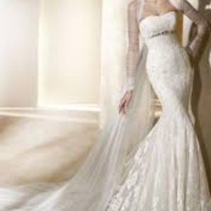 Manuel Mota Pronovias Wedding Dress + Veil Size 6